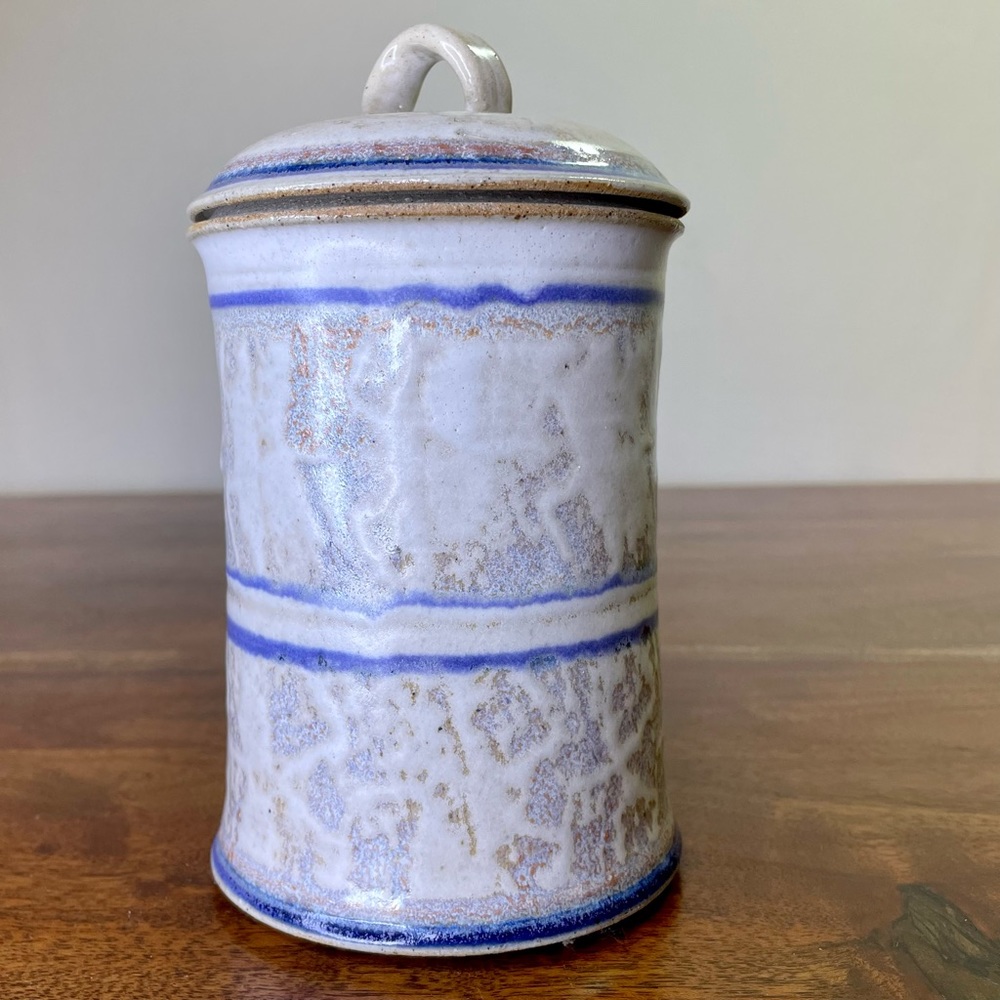 Handmade Pottery Urn 7" x 4" Vintage 1980 Jar Canister Lid